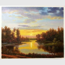 Peinture de paysage classique de coucher du soleil de paysage de peinture à l'huile de nature avec le courant