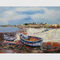 Les bateaux de pêche peints à la main les peintures à l'huile, peinture abstraite de toile sur la plage